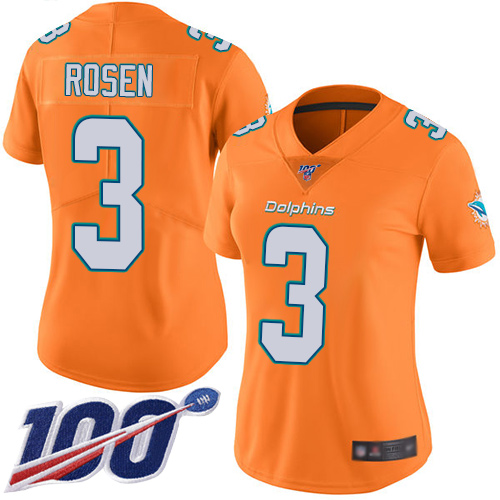 Nike Miami Dolphins #3 Josh Rosen Orange Women Stitched NFL Limited Rush 100th Season Jersey